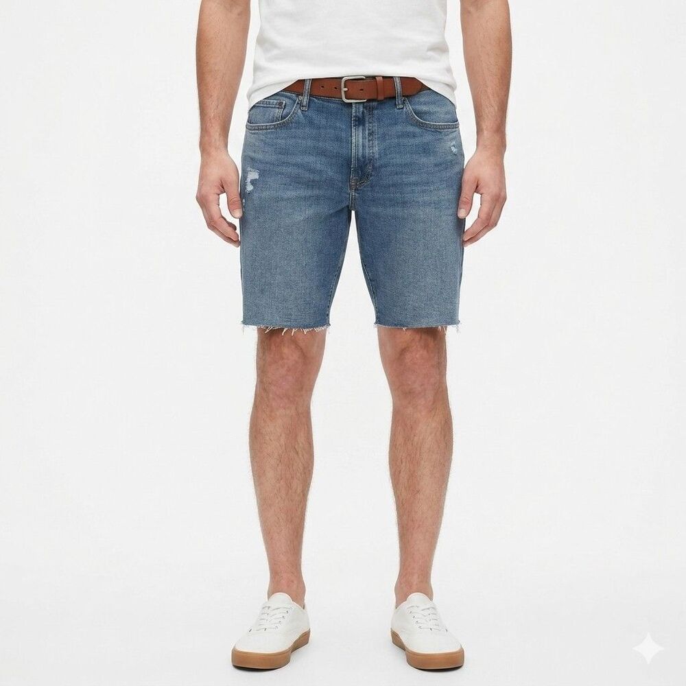 GAP Blue Jean Shorts Men's 38x9 Medium Washed Distressed Denim Cutoff New w/ Tag